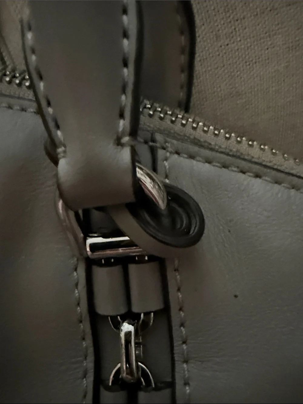 Michael Kors Gray Leather Satchel with Chain-Trim - Picture 7 of 9